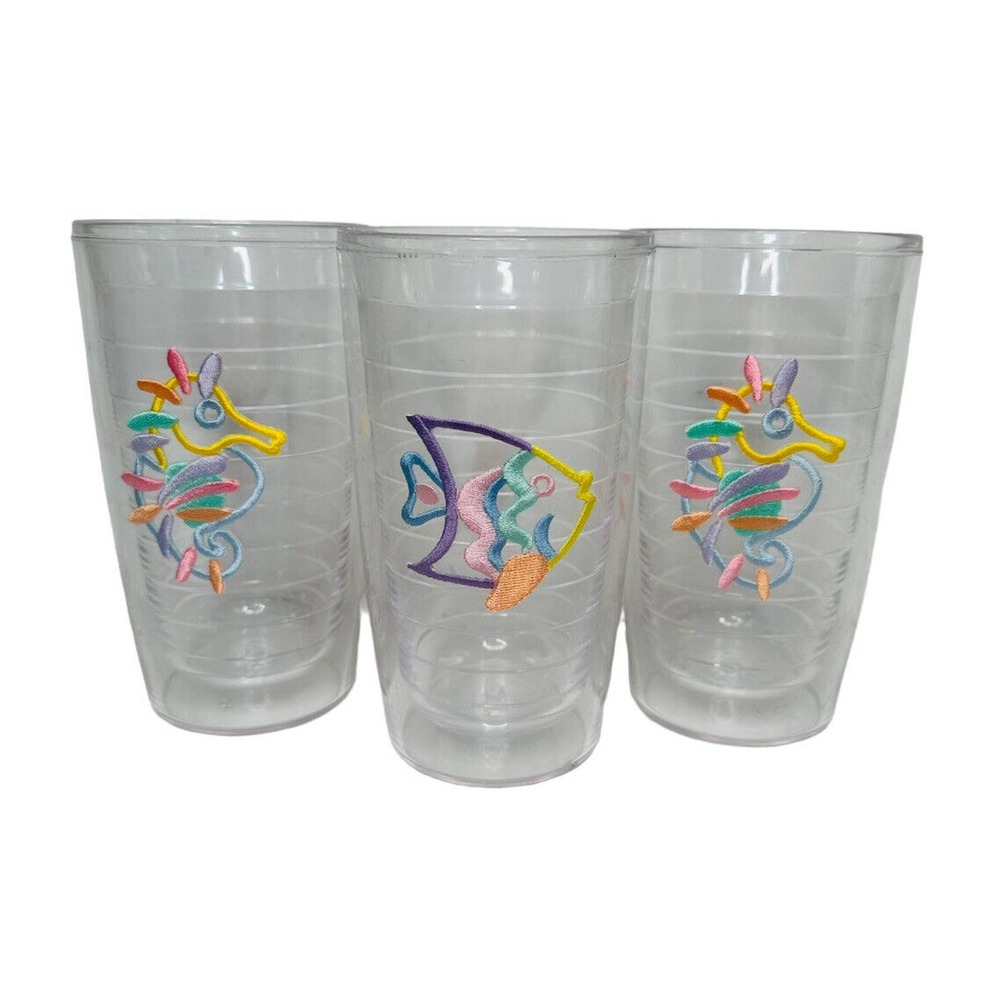Tervis Tumbler Cups Insulated Tropical Fish Seahorse 16 oz NO LIDS - LOT of 3